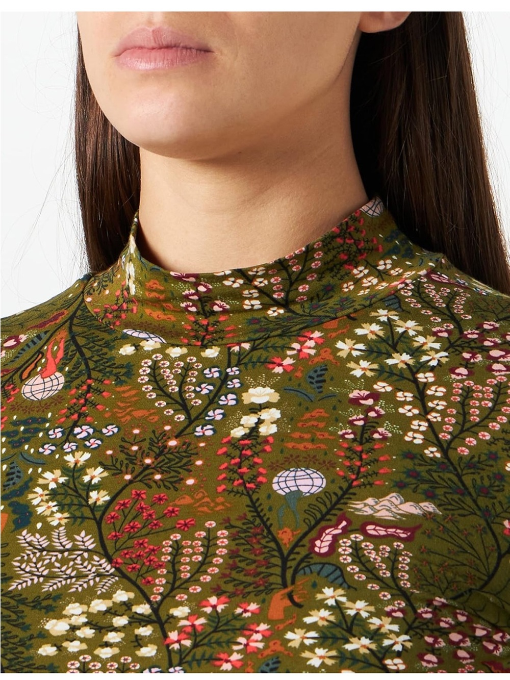 Scotch & Soda Women's Printed Long-Sleeved High Neck Organic Cotton T-Shirt XL